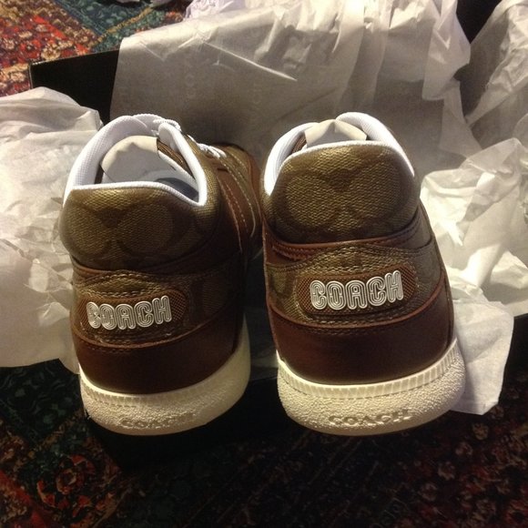 Coach men's Signature Mid Brown Leather & Coated Canvas Sneakers - New in Box - Picture 3 of 10